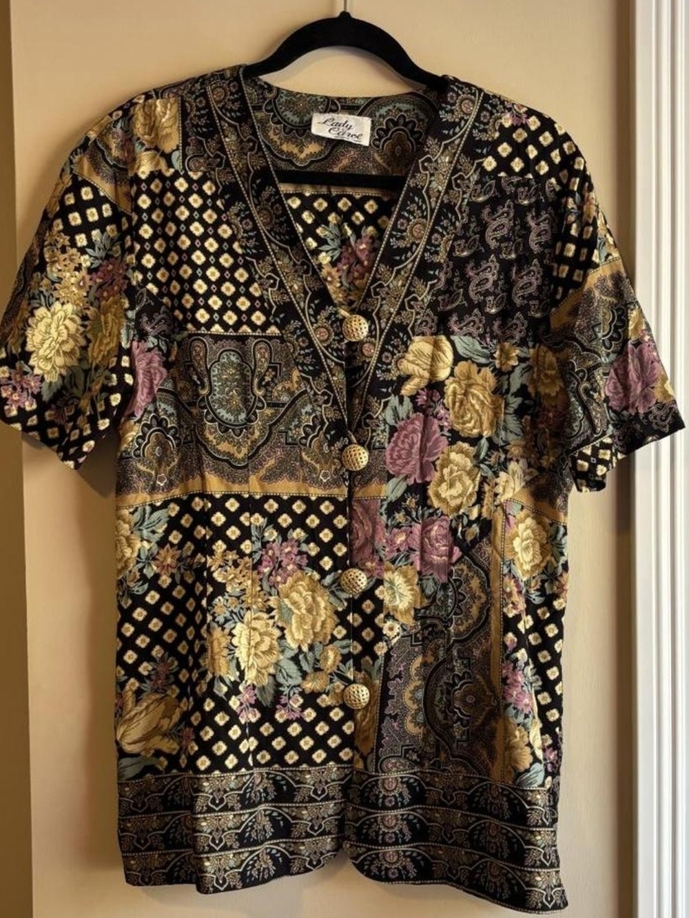 Vintage Black Floral Button Shirt - Multicolor